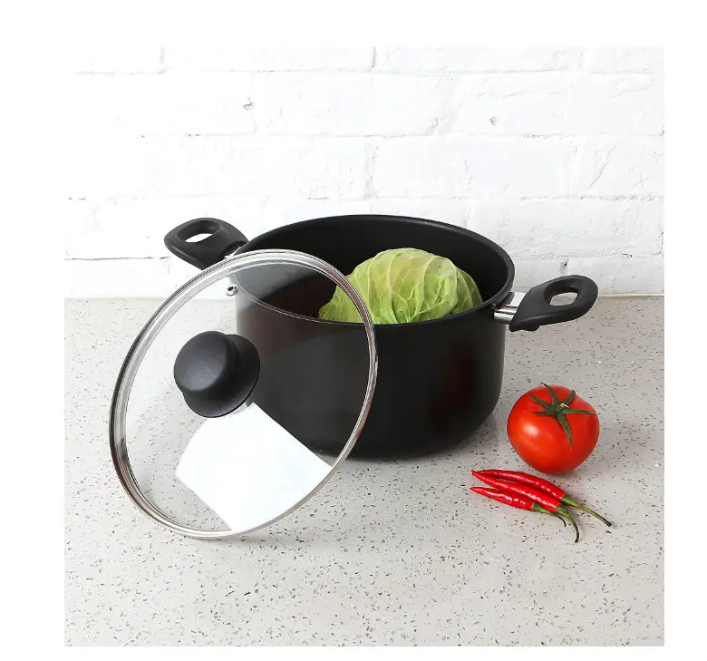 Aluminum Black Non-Stick Coated 5QT Dutch Oven with Glass Lid - Dishwasher Safe - Pots, Cookware Lightweight