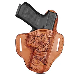 Hand-Carved Full-Grain Leather Luxury OWB Holster for Glock 17/19 Gen 3-5, 22/23/31/32 Gen 3-4, Glock 19x/44/45 – Exclusive Dual-Sided Smooth Protection, Floral Design, Fits 1.5" Belts