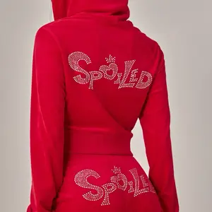 Set of 2 Pieces Women's Casual Red Outfit with Sparkly "Spotted" Design on Hood and Bottoms