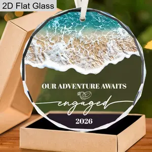 Engagement Gifts for Couples 2026, Glass Engagement Gifts for Newly Engaged Couples, Bride to Be, Women, Fiance, Bride to Be Gift, First Christmas Engaged Ornament 2026, Wall Hanging Ornament, Decorative Ornament