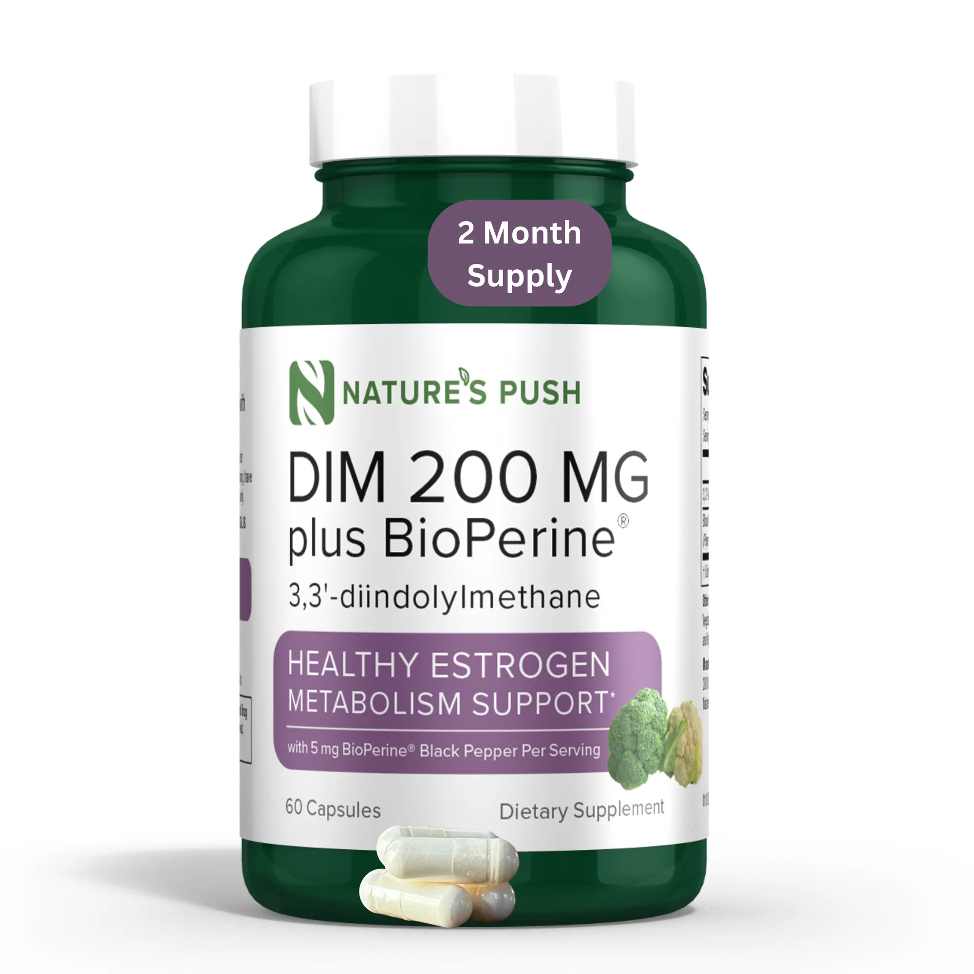 DIM 200mg Estrogen Balance for Women & Men Diindolylmethane Black Pepper for Non-cystic Acne, Hormone Balance, Menopause & Antioxidant Support Vegan Gluten Soy Free Non-GMO USA 2 month supply 60 caps Healthcare Fitness Dietary Supplement