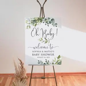 PRINTED and SHIPPED Oh Baby Welcome Sign Baby Shower Welcome Sign Greenery Baby Shower Sign Gender Neutral Baby Shower Sign 