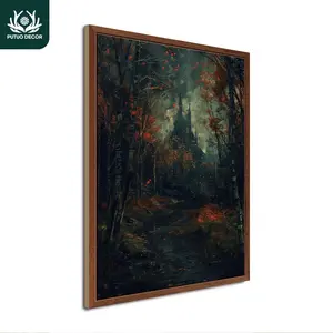 Forest Castle Pattern Wooden Painting, Wooden Wall Art Decoration, Wall Hanging Decor for Home Farmhouse Living Room Office Studio Cafe Coffee Shop Bar Club, Ornaments