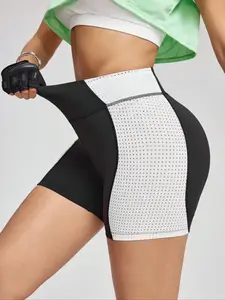High Elastic Yoga Shorts, Breathable Mesh Fabric, High Stretch Comfort, Block, Fashion Versatile Workout Pants, Athletic Shorts