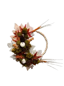 Autumn Splash Beaded Wreath - Handmade Beaded Ring Wreath with Pine Cones Pumpkins Fall Leaves & Greenery for Farmhouse Decor 15" Diameter