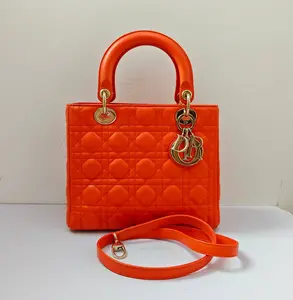 Pre-owned Dior leather Tote Bags Christian Orange Cannage Lady tote bag