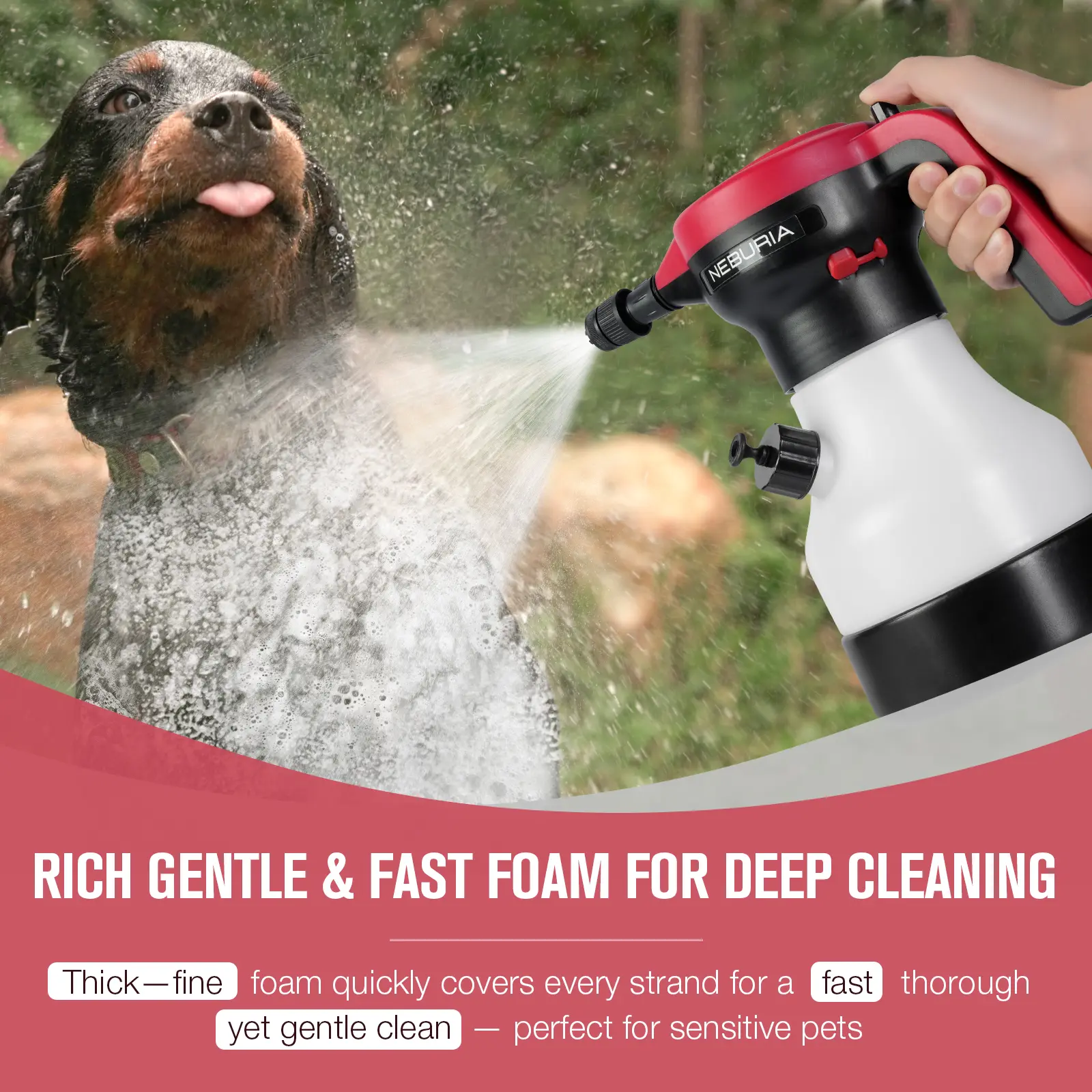 NEBURIA Electric Foam Sprayer – Professional Pet Bathing Tool, Perfect for Fast & Gentle Dog and Cat Washing, Deep Cleaning, and Grooming Care | Rechargeable High-Pressure Pet Foam Cannon for Easy, Stress-Free Pet Baths