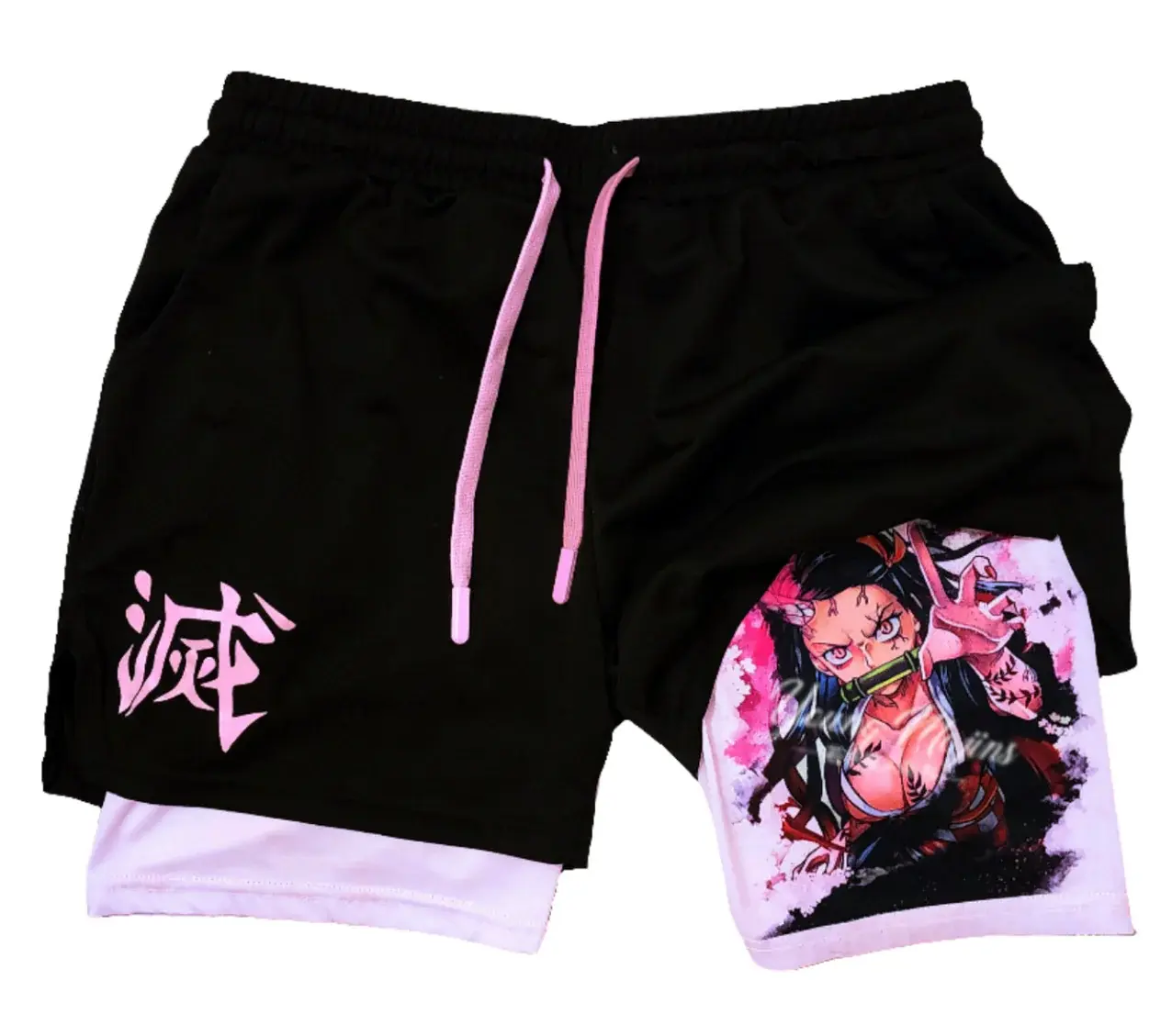 Women’s Demon Mode Anime Gym Shorts – Cute Manga Inspired Graphic Athletic Shorts, Breathable Workout Running Fitness Activewear