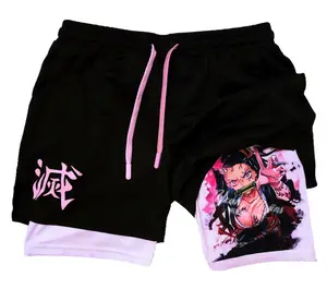 Women’s Demon Mode Anime Gym Shorts – Cute Manga Inspired Graphic Athletic Shorts, Breathable Workout Running Fitness Activewear