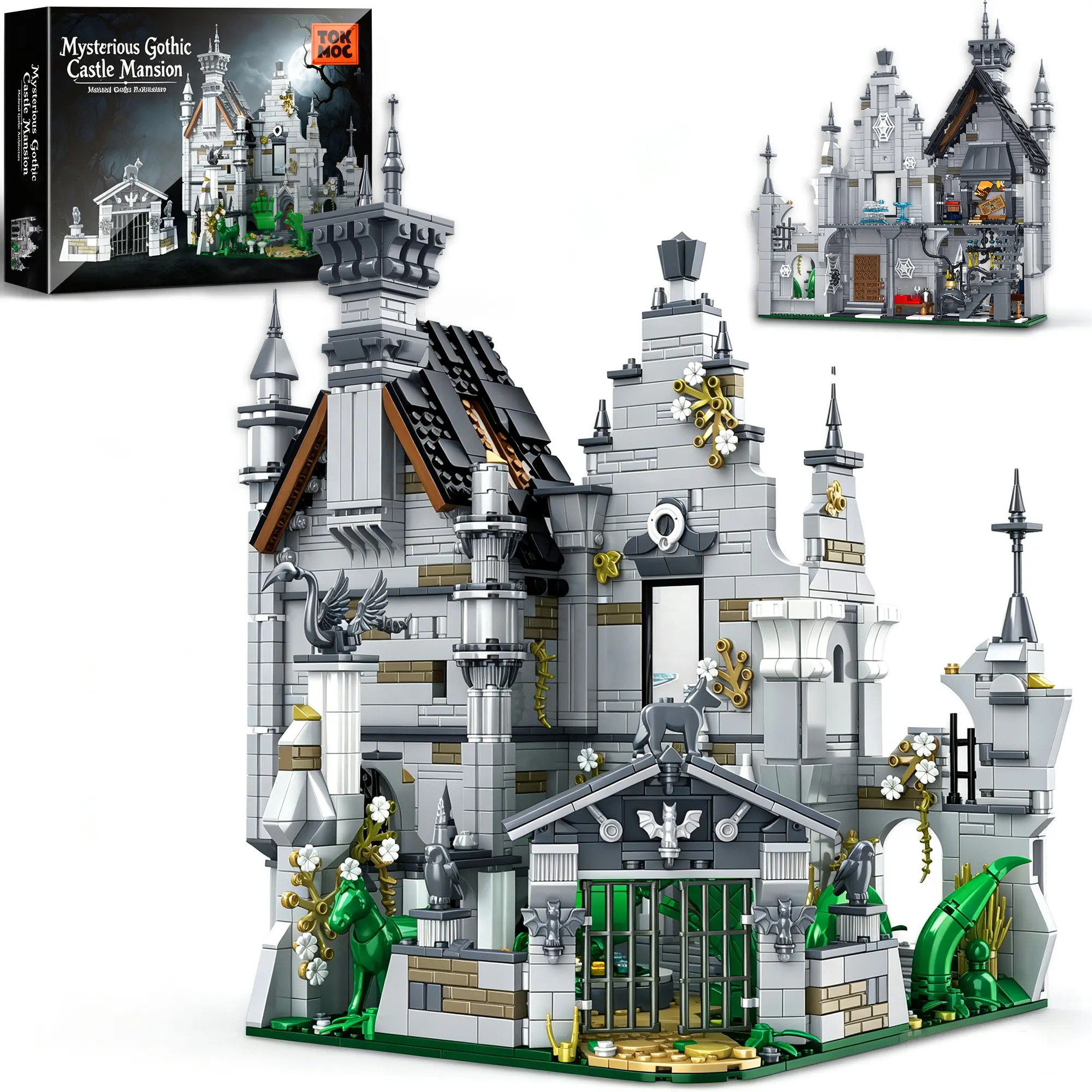 TOKMOC 1788 Pieces Mysterious Gothic Castle Mansion Building Blocks, Medieval Architecture Construction Set with Exquisite Interior Details, Collectible Display Model Toy, Creative Assembly Gift for Aged 12 And Above