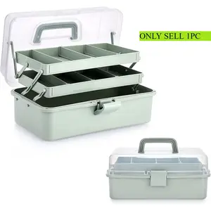 3-Layer Plastic Dividing Storage Craft Organizer with Adjustable Spacers and Portable Handled Multipurpose Home Utility Box for Medicine, Sewing and Art Supply