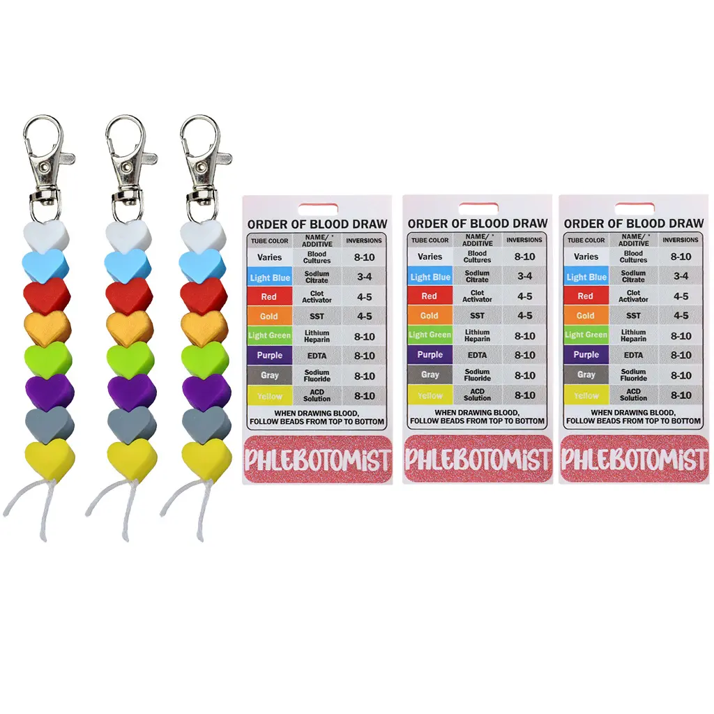 3pcs Order of Blood Draw Beads and 3pcs Reference Cards, Order of Blood Draw Badge Card Medical Badge Reel Phlebotomy Essentials for Nurse Student Practitioner Grad Gift Nursing School Supplies Badge Accessories Badge Reels Retractable Badge Buddy Nursing