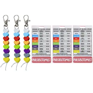 3pcs Order of Blood Draw Beads and 3pcs Reference Cards, Order of Blood Draw Badge Card Badge Reel Phlebotomy Essentials for Nurse Student Practitioner Grad Gift Nursing School Supplies Badge Reels Retractable