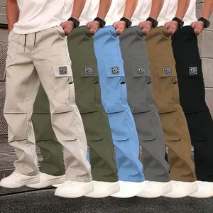 6-Pack Men’s Multi-Pocket Cargo Pants, Casual Techwear Streetwear Pants with Elastic Waist,  Perfect for Everyday Wear, Hiking, Workouts, and Urban Street Style.