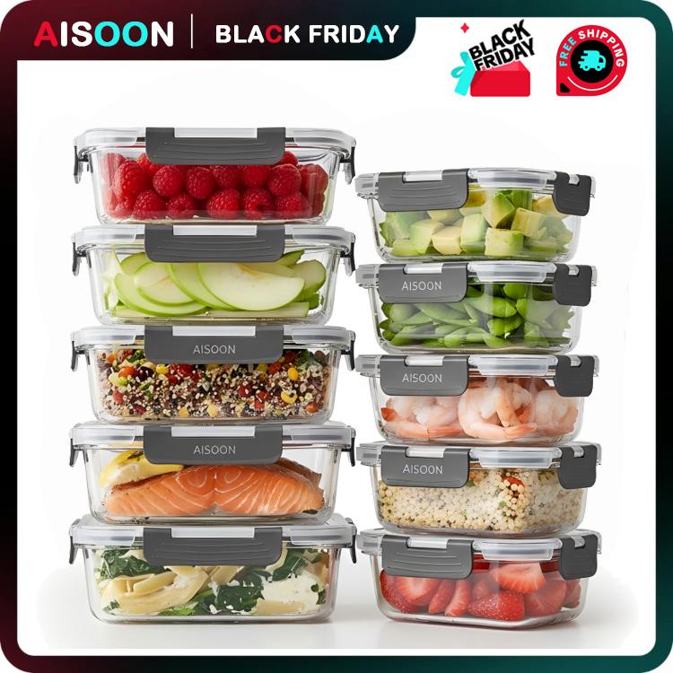 AISOON 10 Pack 36oz Glass Food Storage Containers (5 x 13oz - TikTok Shop