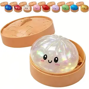 Size3.15*1.97in.2026 New Glitter Dumpling Squishy with Steamer Box, Soft Sensory Fidget Steamed Bun Squeeze Tool for Adult Stress & Anxiety Relief,3.15 inches in Diameter Cute Office Desk Decor and Relaxing Accessory