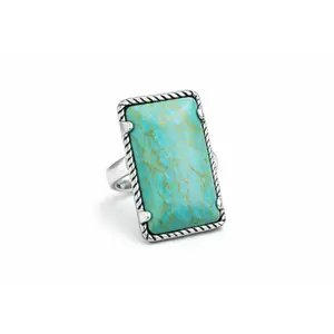 Rectangular Stone Western Statement Ring, Cowgirl Fashion Rugged Jewelry with Adjustable Band, Western Wear Accessory for Everyday Statement Look
