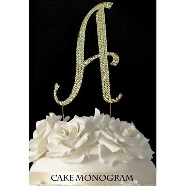 De Yi Enterprise Monogram Cake Toppers - Gold Rhinestone - A