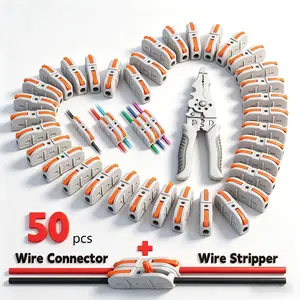 Quick Wire Connection Assortment Kit - Lever Type Connectors, Wire Stripper, 50-100 Piece Electrical Splicing Kit for Compact Inline Terminals, 28-12 AWG, Safe, Easy Home Installation.connector kit heat shrink wire connector
