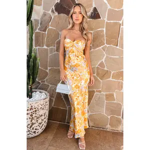 Ashley Orange Floral Formal Maxi Dress