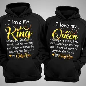 Couple Hoodies, I Love My King & Queen Matching Sweatshirts, His and Hers Hoodies, Romantic Anniversary Gift for Couples