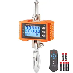 【FathersDayGift】VEVOR Digital Crane Scale,  , 2200 lbs/1000 kg, Industrial Heavy Duty Hanging Scale with Remote Control, Cast Aluminum Case & LCD Screen, High Precision for Construction, Factory, Farm, Hunting (Orange)