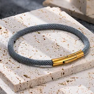 4MM 18k Plated Stainless Steel Snap Clasp Bracelet Men Women Waterproof Nautical Rope Bracelet For Couple Minimalist Gift