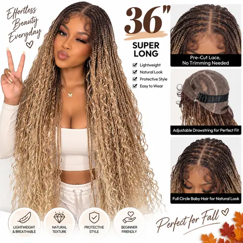 SuperNova 36" Boho Box Braided Wig #OT4/27/613 Honey Blonde Balayage | Knotless Full Lace, Pre-Cut Lace & Drawstring Fit, Lightweight Premium Synthetic, Natural Long #SohoChic #TikTokShopStockUp #DealsForYouDays