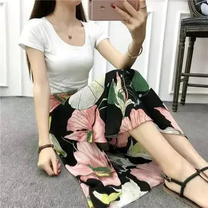 2025 New Women's One-Piece Floral Print Skirt High Waist Wrap Chiffon Beach Dress with Tie Waist Summer Vacation Boho Style