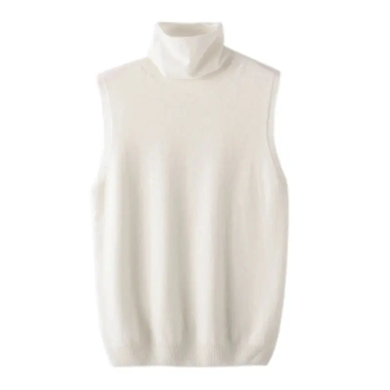 Women's Turtleneck Sweater Vest in 100% Extrafine Merino Wool, Minimalist Sleeveless Knit Pullover Top for Casual Spring & Autumn, Tops, Basic, High Neck, Plain, Single Thread, Do Not Tumble Dry, Hand Wash Only, Asian
