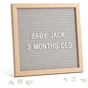 Felt Letter Board 10x10  Gray - 336 Letters Numbers & Symbols - hangeable Message Board with Wooden Frame, Wall Mount or Stand