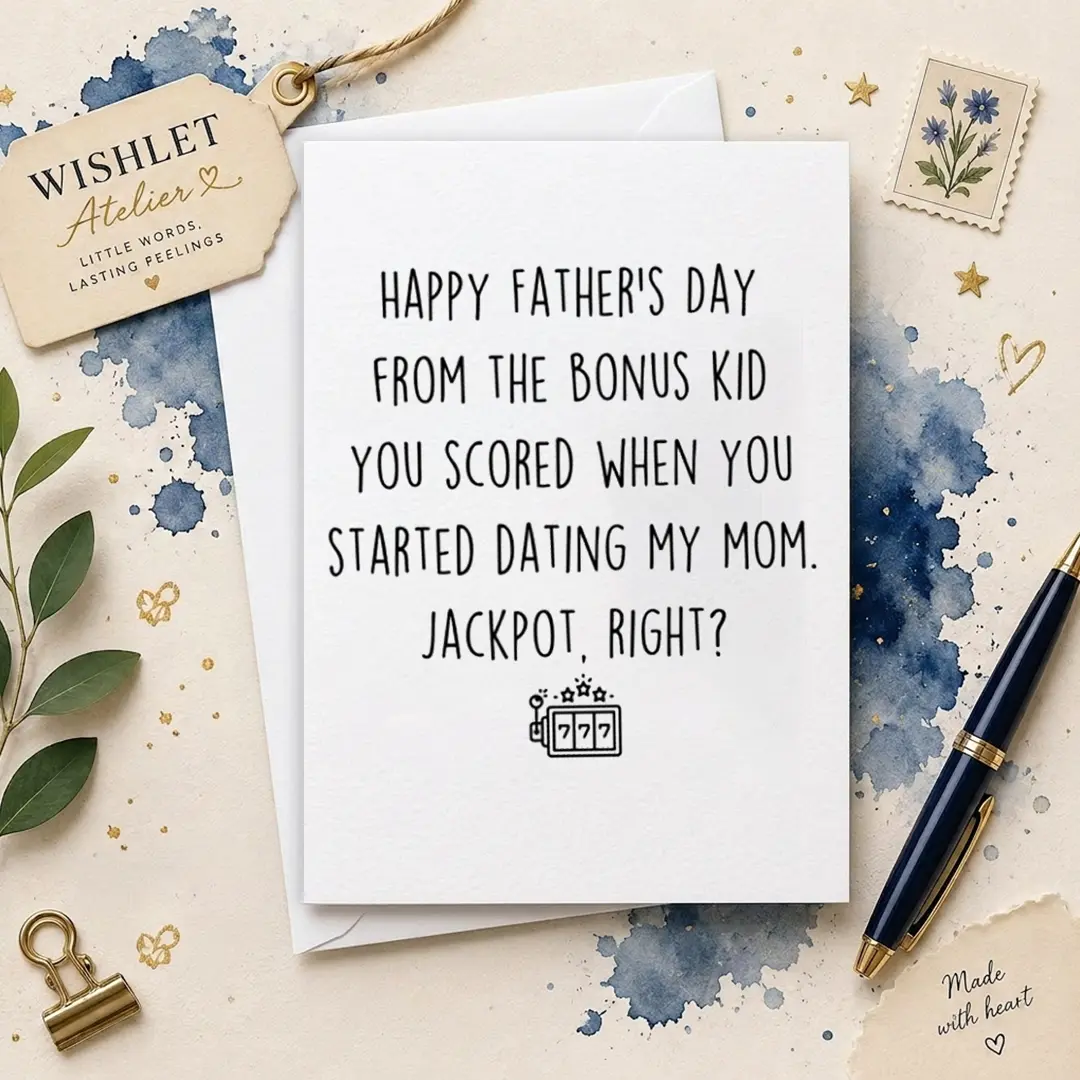 Funny Stepdad Father’s Day Card from Bonus Kid, Jackpot Right Card for Stepfather, Father’s Day Card for Mom’s Boyfriend or Bonus Dad