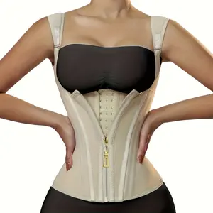 Latex Style Vest Shapewear with Zipper and Button Closure, Tummy Control Waist Cincher, Body- Bodysuit, Suspender Girdle for Women