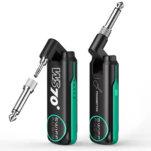 POGOLAB WS-70PLUS UHF Wireless Guitar System, Rechargeable Wireless Guitar Transmitter Receiver, 6.35mm & 3.5mm 2 in 1 Plug, 10 Channels Digital Audio Wireless System for Electric Guitars, Bass