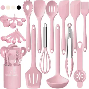 22 count  Cooking Utensils Set, Heat Resistant  Kitchen Spatulas Set with Holder, Cooking Gadgets Tools Set for Nonstick Cookware, Dishwasher Safe(Pink)