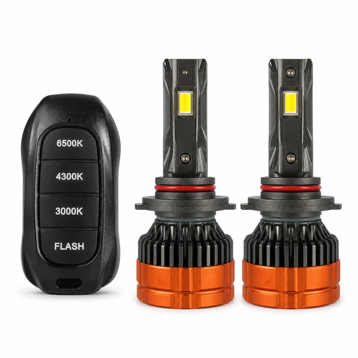 Remote Control 3‑Color Temperature LED Headlight Bulbs Kit, 3000K 4300K 6500K Flash Strobe Mode, Wireless Switch Car LED Head Lamps with Decoder Driver, 2‑Pieces Set