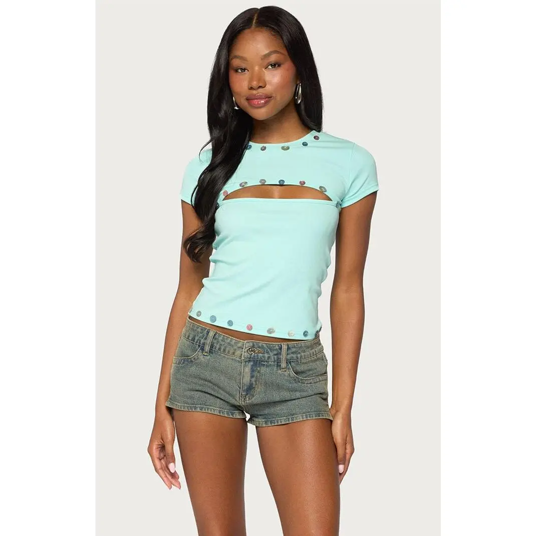 Edikted Women's Suda Iridescent Cut-Out T-Shirt