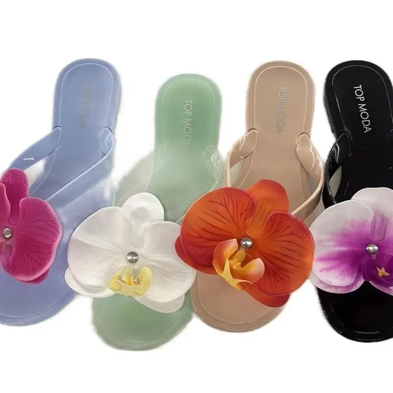 WOMENS SUMMER FLAT FLIP FLOP WITH FLOWER DETAIL DENISE-1 Decor Footwear Sandal Flipflop Walking Shoes