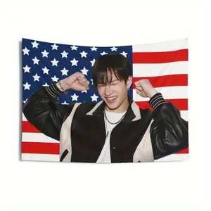 Tapestry 1 SKZ Bang Chan Beautiful Smile American Flag Tapestry 3X5 Feet (90 * 150 Cm), Wandering Bang Chan American Tapestry 3X5 Feet (90 * 150 Cm), Wandering Concert Banner, Stray Ate, Skz DominAte, Suitable For Living Room