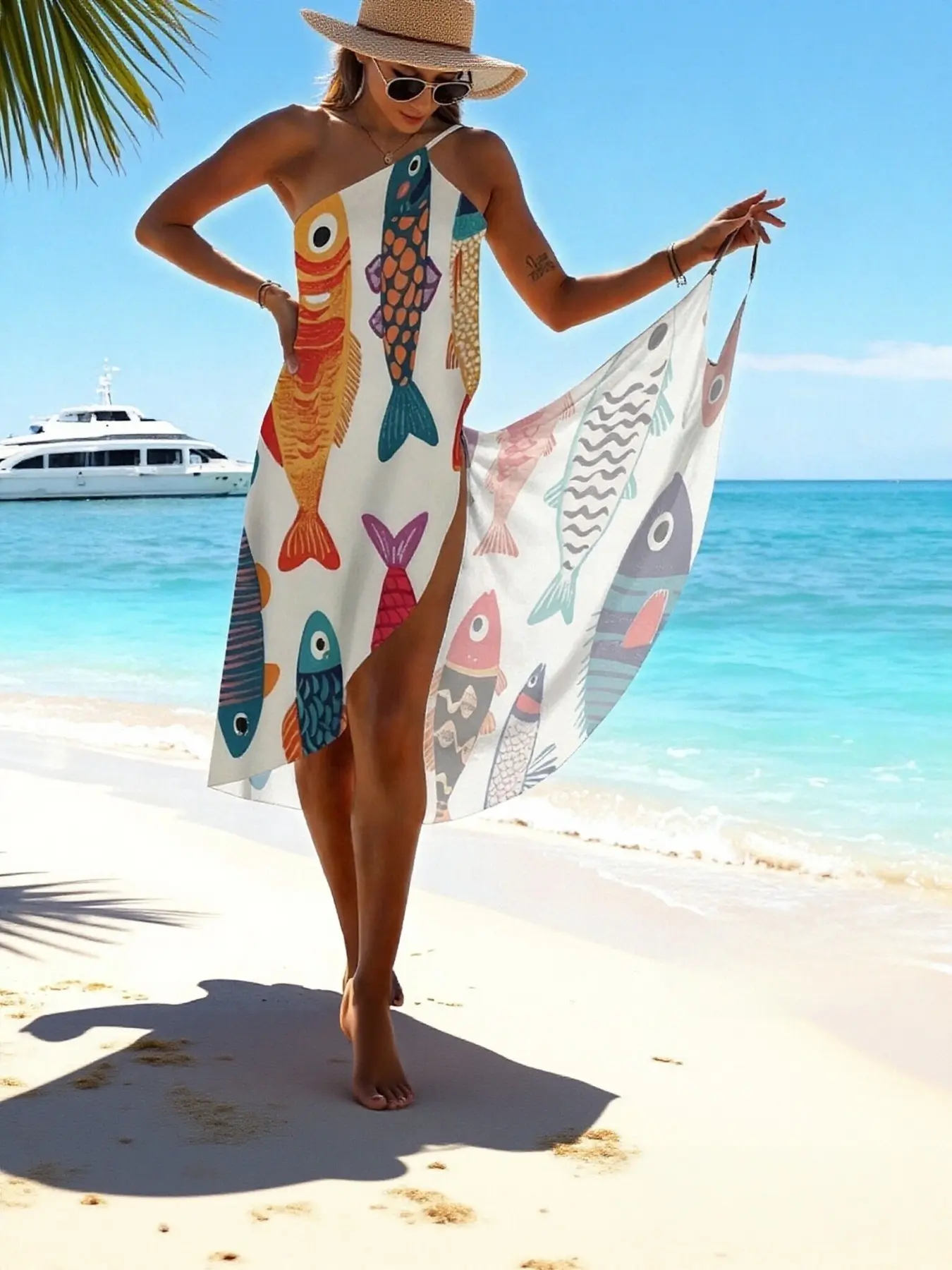 Women's Summer Colorful Fish Print Halter Dress, Sexy Beach Cover-Up, Swimwear Coverups, Party Vacation Style, Slim-Fitting One-Piece Swimsuit Wrap - TikTok Shop Women's Summer Colorful Fish Print Halter Dress, Sexy Beach Cover-Up, Swimwear Coverups, Party Vacation Style, Slim-Fitting One-Piece Swimsuit Wrap - TikTok Shop