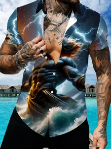 Thor Theme Printed Short Sleeve Shirt, Men's Trendy Casual Top, New Summer Fashion Clothing