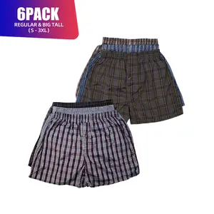 6 Pack Men's Cotton Blend Boxer Shorts Random Mixed Color Woven Relaxed Fit Boxers Breathable Underwear Button Fly Pouch Elastic Waist Menswear