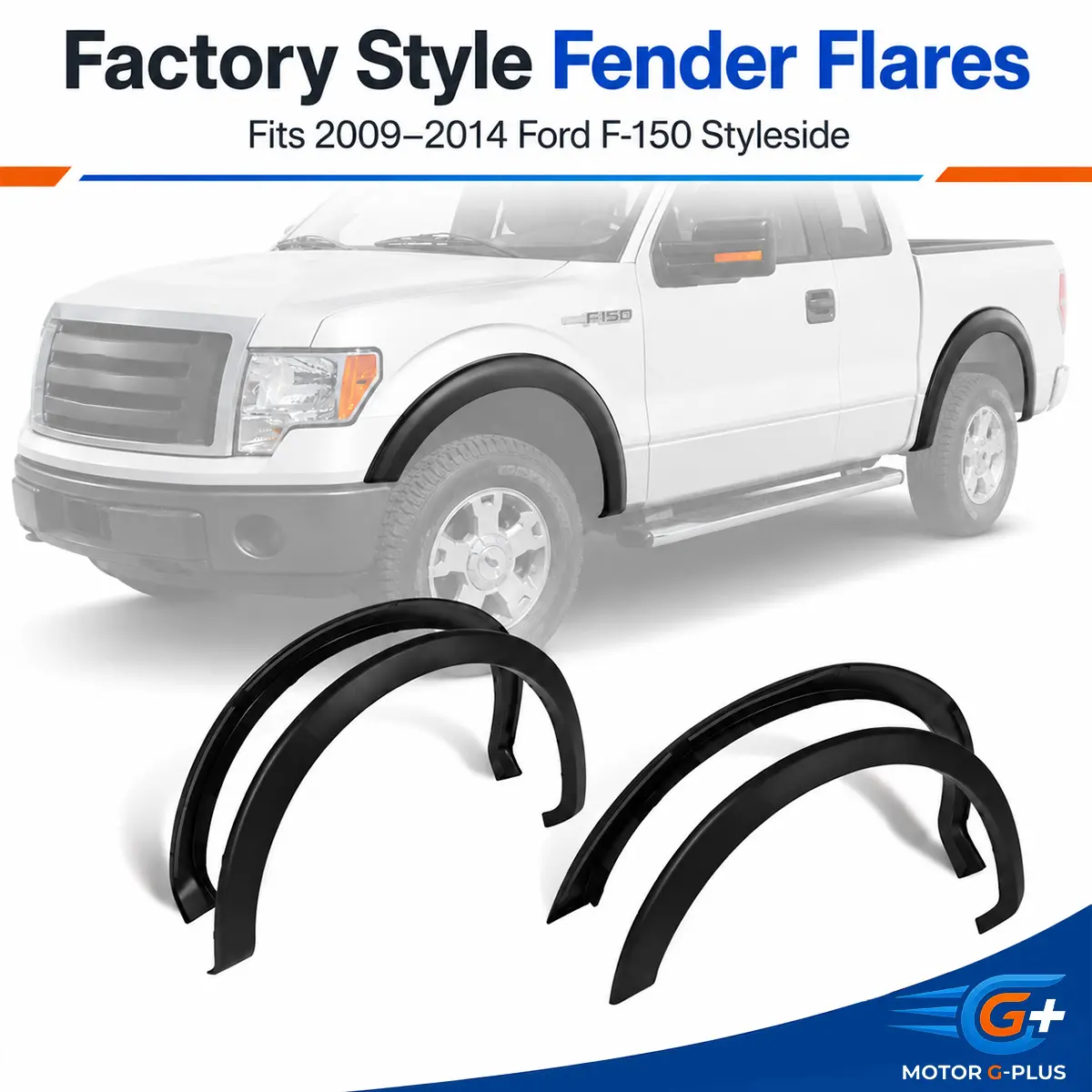 MOTOR GPLUS 4-Piece Factory Look Wheel Fender Flares Kit, Automotive Truck Accessories, Fits 2009-2014 Ford F150, Black, Includes Hardware