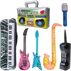 Inflatable Rock Star Toy Set, 7 Pack Inflatable Boom Box Mobile Phone Guitar Bass Party Props for 80's 90's Party Decorations, Rock and Roll Party Favors Supplies, Christmas Birthday Party Gifts.