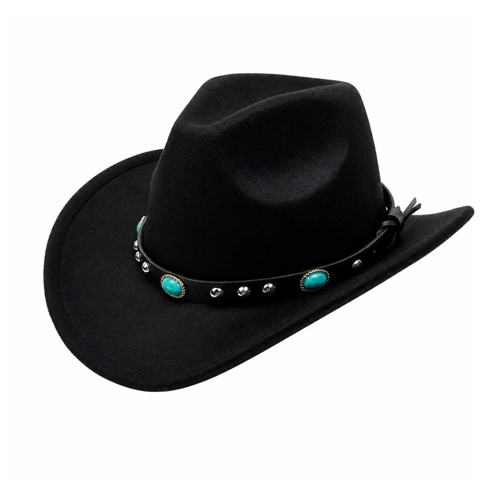 OIDEA Women's Felt Western Cowgirl Hat with Turquoise Stud Decor, Wide Brim and Adjustable Fit for Party & Festivals