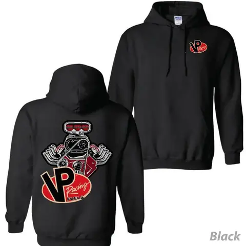 Men's VP Racing Fuels V8 Graphic Cotton Pullover Hoodie - Long-Sleeve Menswear Sweatshirt, Casual Motorsport Drawstring Streetwear, Automotive Themed Top for Car Enthusiasts