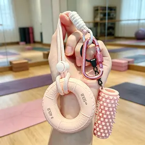 Fitness Keychain Mini Yoga Foam Roller & Grip Trainer Ring Cute Bag Backpack Charms Gifts for Gym Enthusiasts Men WomenKey Chains