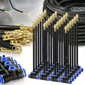 20 sets of flexible, 360-degree swivel, sturdy and durable adjustable nozzles, made of brass and plastic, designed to be leak-proof with quic connectors, suitable for cooling systems, gardening, and industrial irrigation. Fits 12mm PE/PU/PVC nylon hoses.