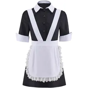 Women's Magenta Cosplay Costume Horror Show Maid Uniform Apron Dress Halloween Outfit