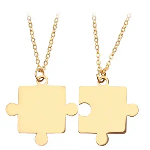 1Pair Stainless Steel Classic Puzzle Design Pendant Necklaces Exquisite Simple Jewelry Gift for Friends